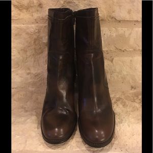 Nine West Brown Mid Calf Zip Boot Chunk Heel 7.5